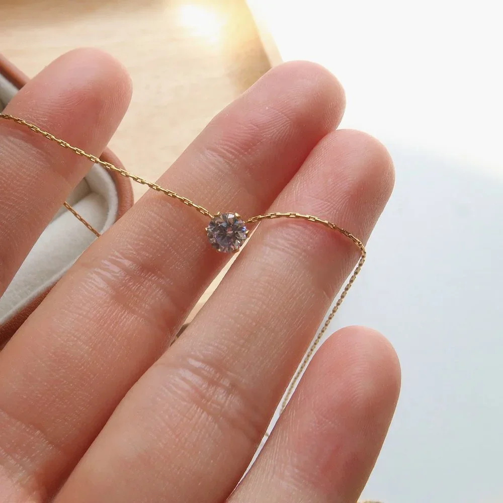 NEW Solitaire Diamond 18K Gold Plated Necklace